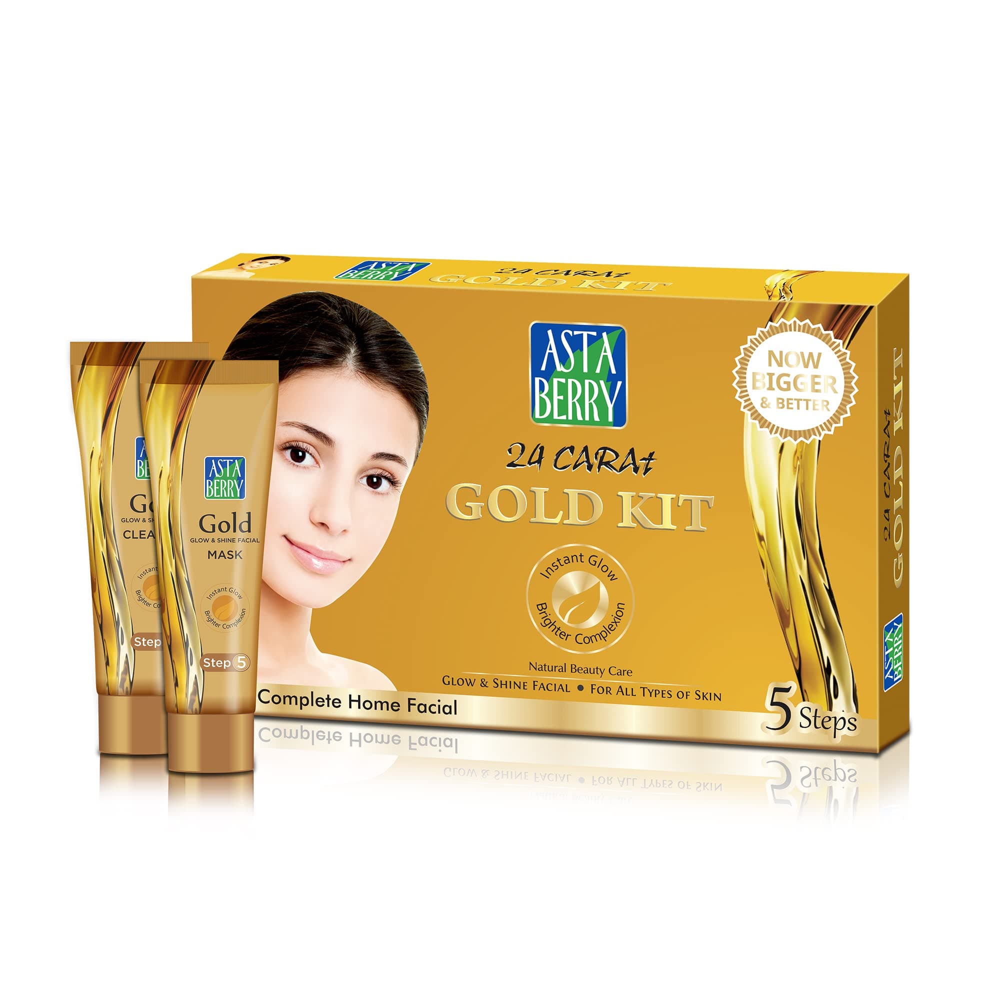 Astaberry Gold Mini Facial Kit for Skin Brightening- 5 Step Ultimate Glow | Skin radiant| Dark Spot | For Women | Removed blackheads | Removed blemishes - 100 gm