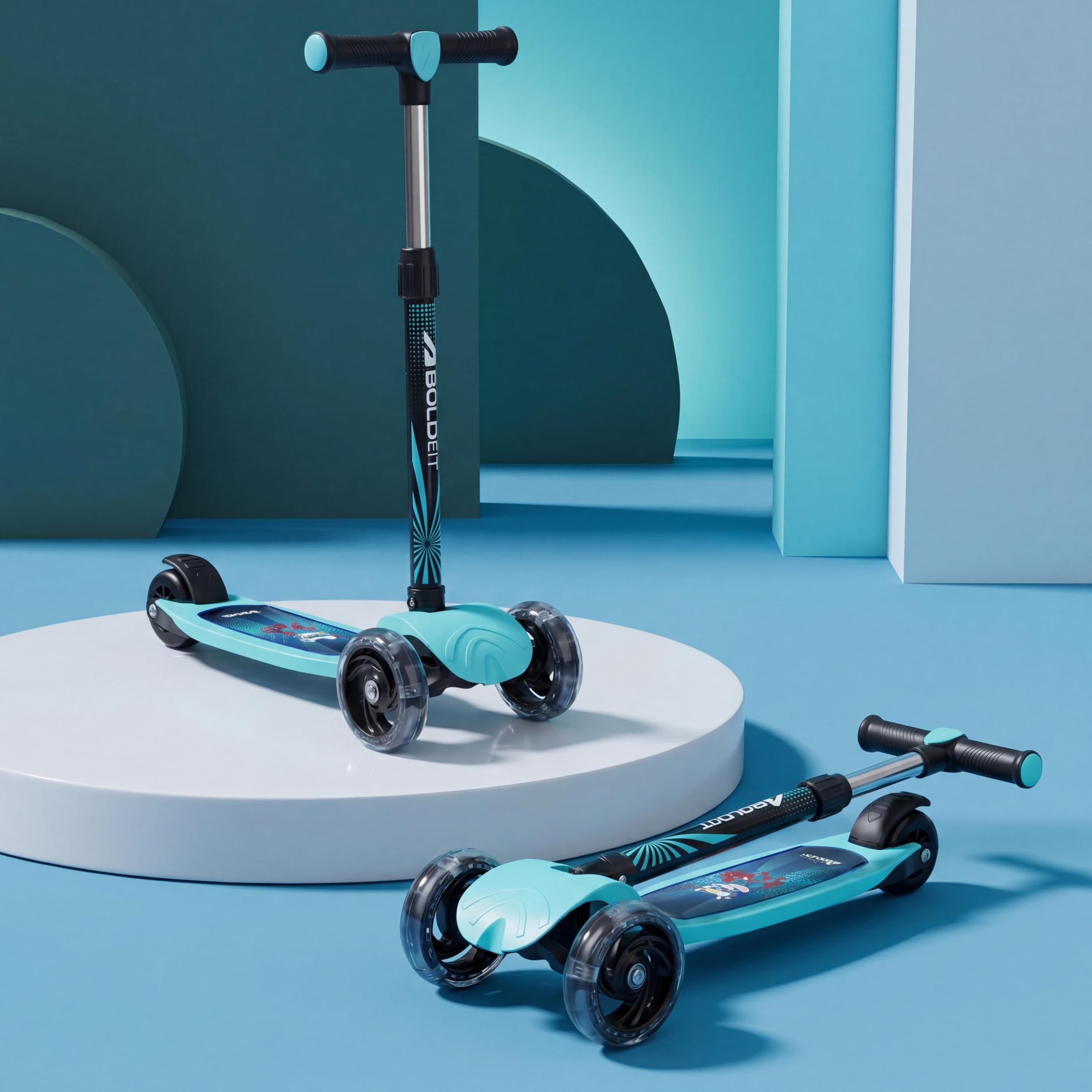 Boldfit Kids Scooter 3 Wheel Kick Scooter for Kids (Above 5 Years) Foldable 4 Adjustable Height Toys for Boys & Girls, Safe Skate Scooter with LED Wheels & Birthday Gift Max Weight 50 Kg, ZigFold