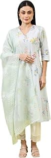 W for Woman Mint Blue Floral Printed Kota Dupatta (Size:Free Size)-W82496