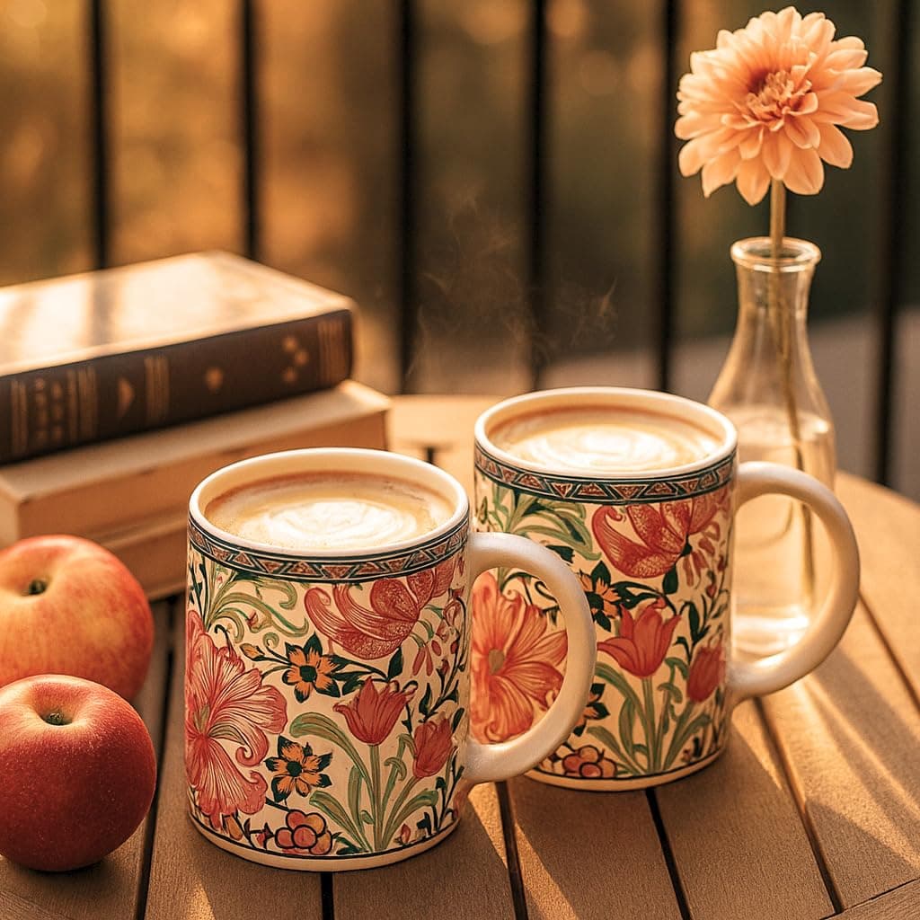 KITTENS Ceramic Coffee Mug Set of 2 (300 ml) – Microwave & Dishwasher Safe | Aesthetic Floral Coffee Cups | Modern Designer Mug Set | Gift Set for Home & Office (Magenta Floral)