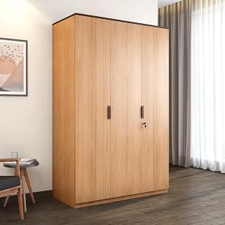 Nilkamal Milford Neo 3 Door Wooden Wardrobe Without Mirror for Bedroom | Almirah with 1 Hanging Rod, 1 Lockable Drawer & 8 Shelves | Clothes Cupboard | Engineered Wood | Urban Teak