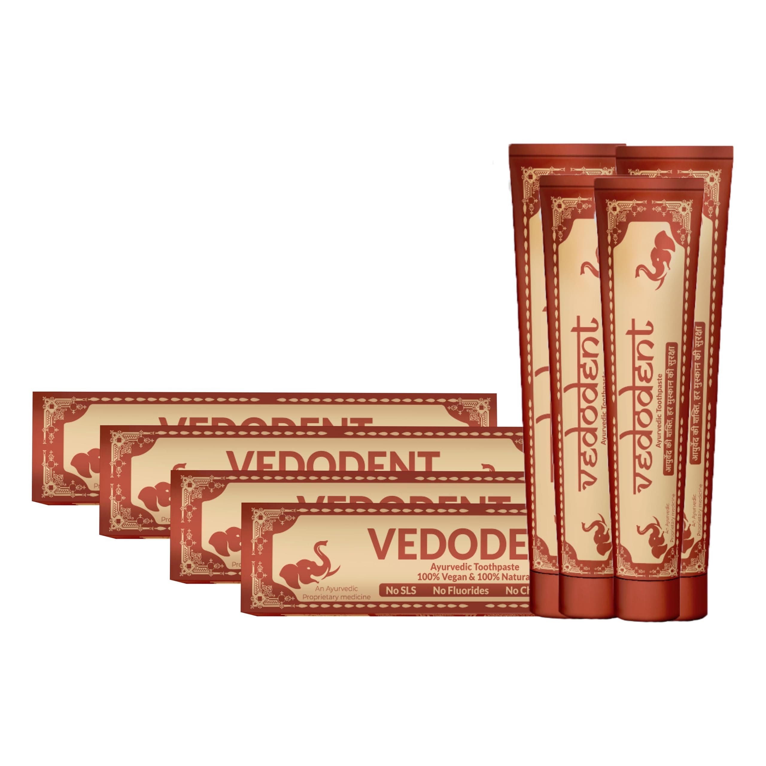 Growfitz Herbal Ayurvedic Vedodent Red Toothpaste 100g | Teeth Whitening, No Artificial Colors | Goodness Of 21 Ayurvedic Herbs | Fresh Breath | Natural Oral Care for Strong Teeth & Gums (Pack of 4)