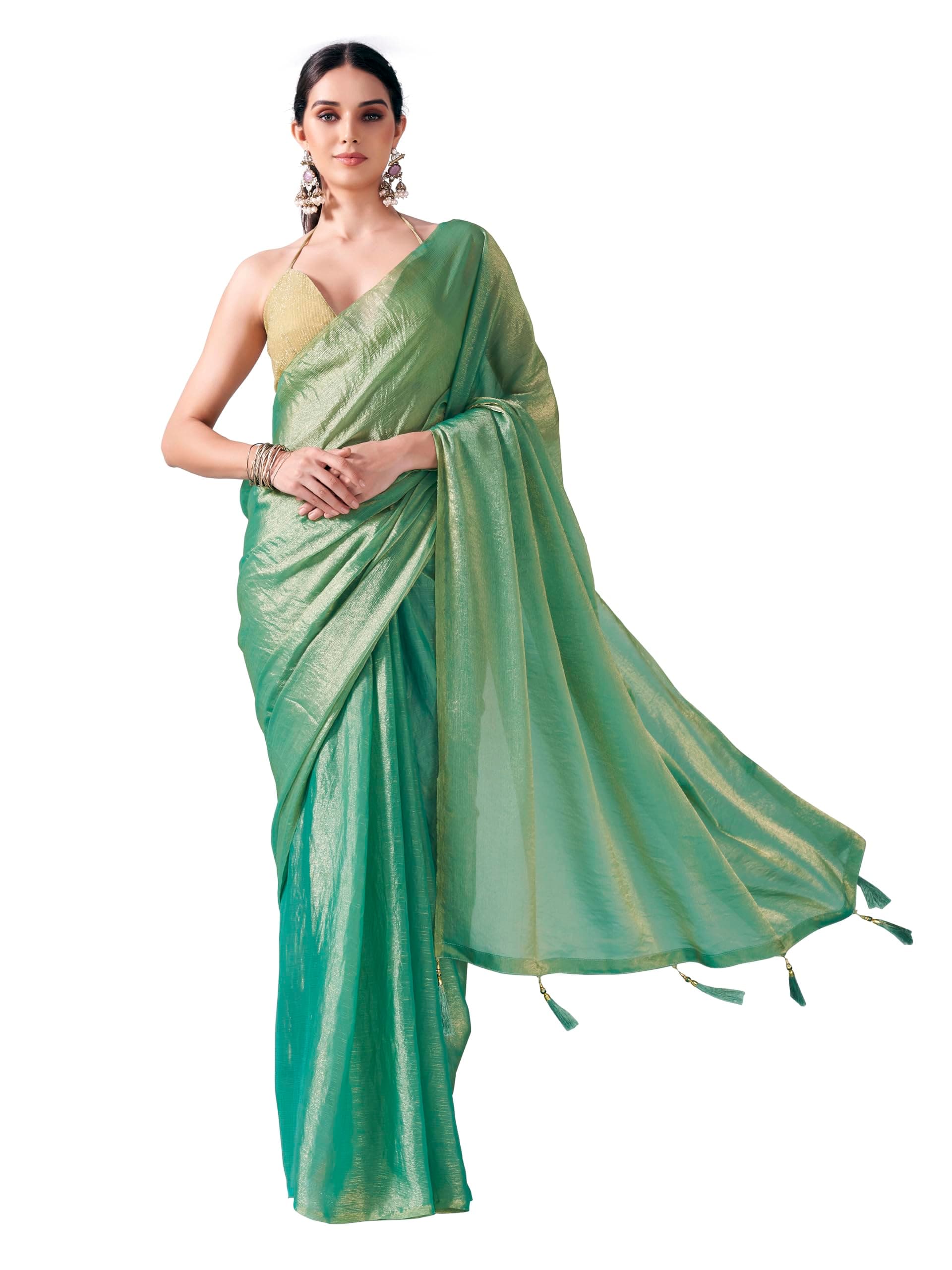 Womanista Women's Jimmychoo Two Tone Saree With Un-stitched blouse