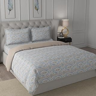 maspar Exotic Bouquet 100% Natural Cotton Filling Quilt/Quilted Bed Cover/Comforter, 228 X 265 cm, Double, Blue