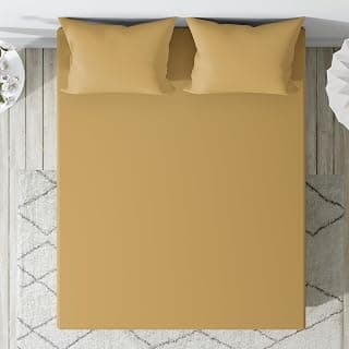 Wakefit 100% Cotton 200 TC Solid Fitted Bedsheet with 2 Pillow Covers | Golden Yellow Queen, 78" x 60", Golden Yellow | 1.98m x 1.52m