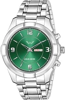 LOUIS DEVIN Stainless Steel Chain Analog Wrist Watch for Men with Day and Date Display (Black/Blue/Green Dial) | LD-GR430-CH