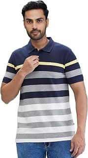 Parx Men Regular Fit Yarn Dyed Pattern Cotton Blend Half Sleeve Polo Neck Casual T-Shirt