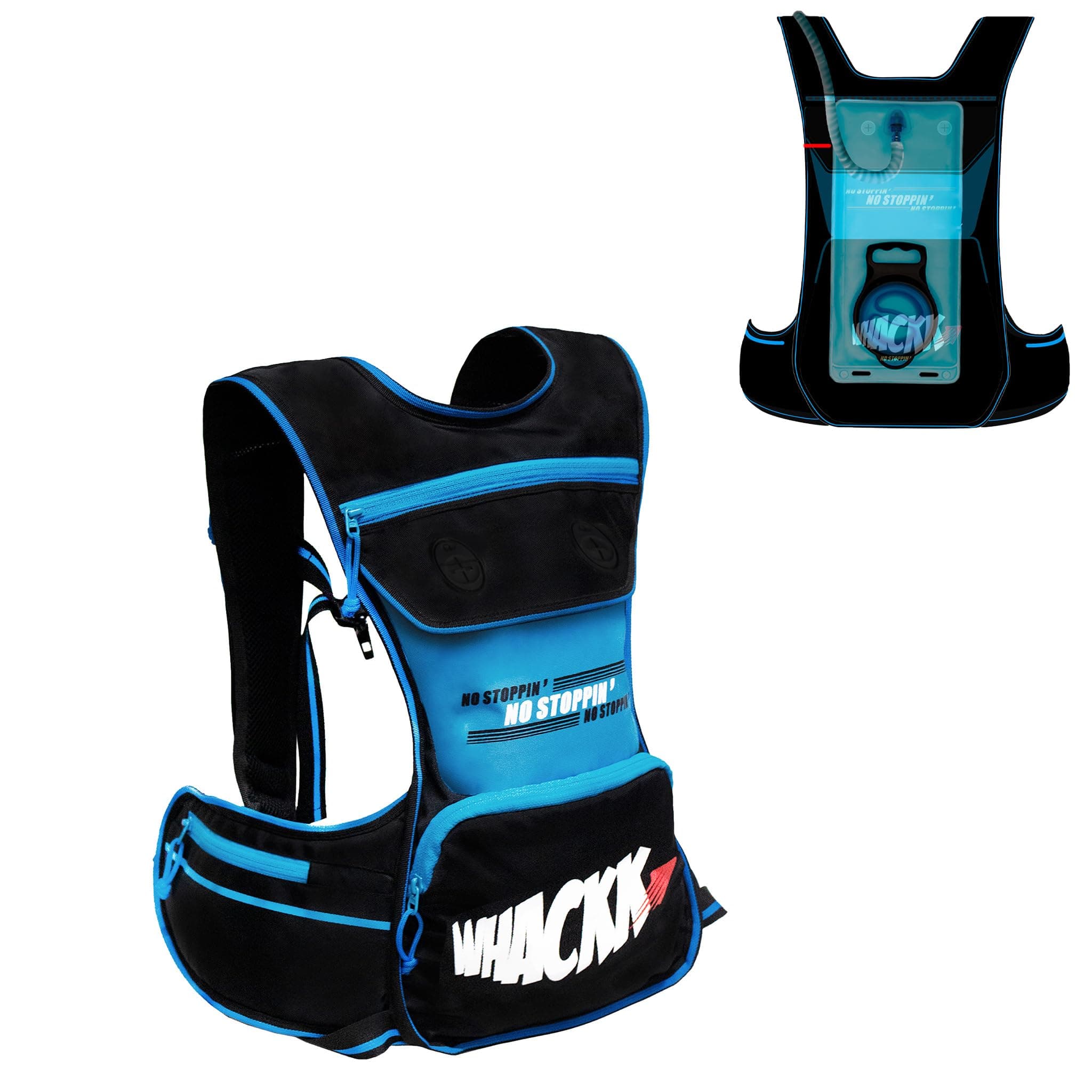 Whackk Whizz Running Bag |Unisex Camping & Hiking | Hydration Pouch Compartment w. Connecting Water ducts Pockets |Exercise & Fitness|Motorcycle Trekking Outdoor (Blue Black)