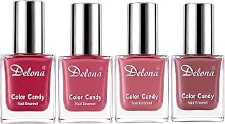 Delona Nail Paint Combo Pack of 4 for Indian Skin Tones I Quick Drying Nail Polish, Glossy Pink Nude Nail Kit I Highly Pigmented & Long Lasting Enamel I Chip Resistance 10ml Each - Gift Set for Women