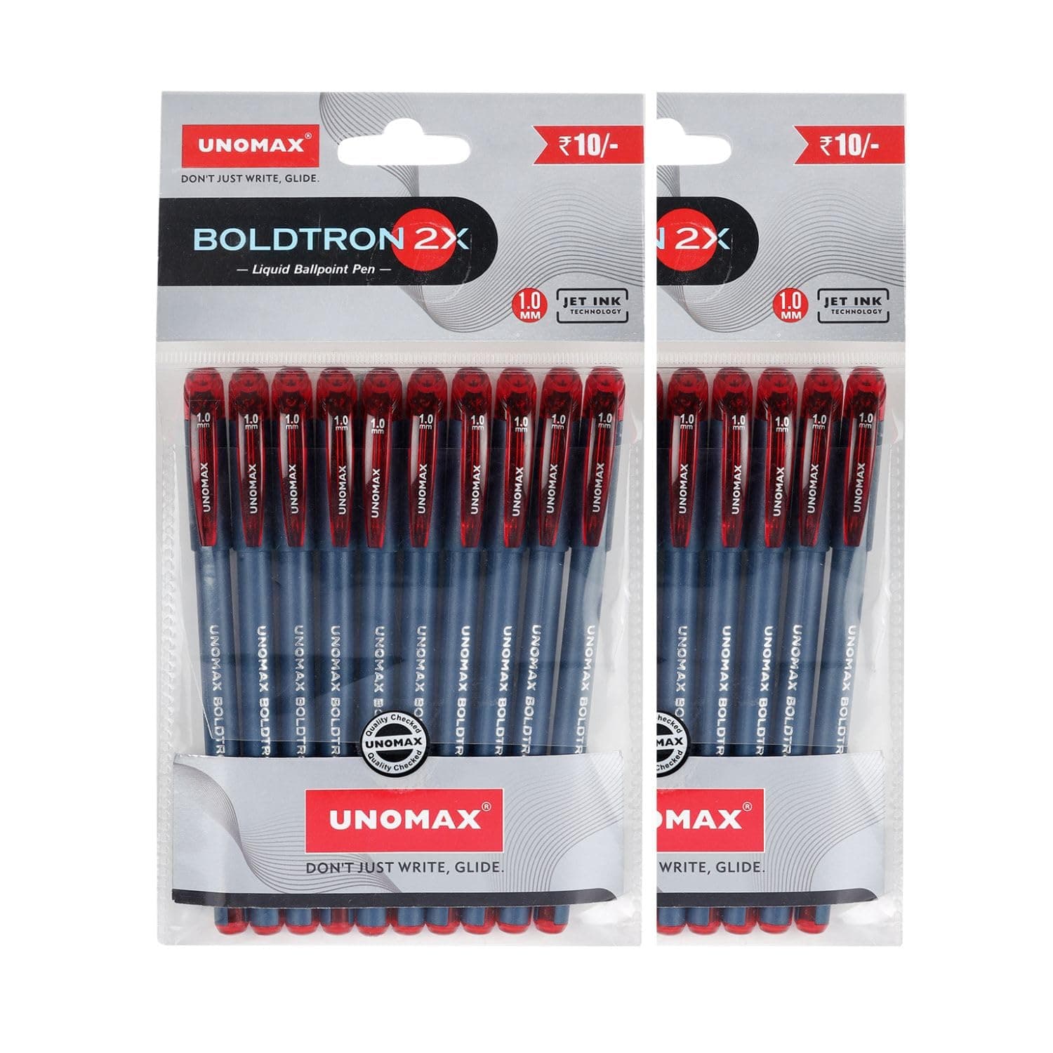 UNOMAX Boldtron 2X 1.0mm Ball Point Pens - Pack of 20 (20 Red) | Ergonomic Design, Jet Ink | Professional Smudge-Free Performance Ball Pen in Ideal for Daily Use and Fine Handwriting