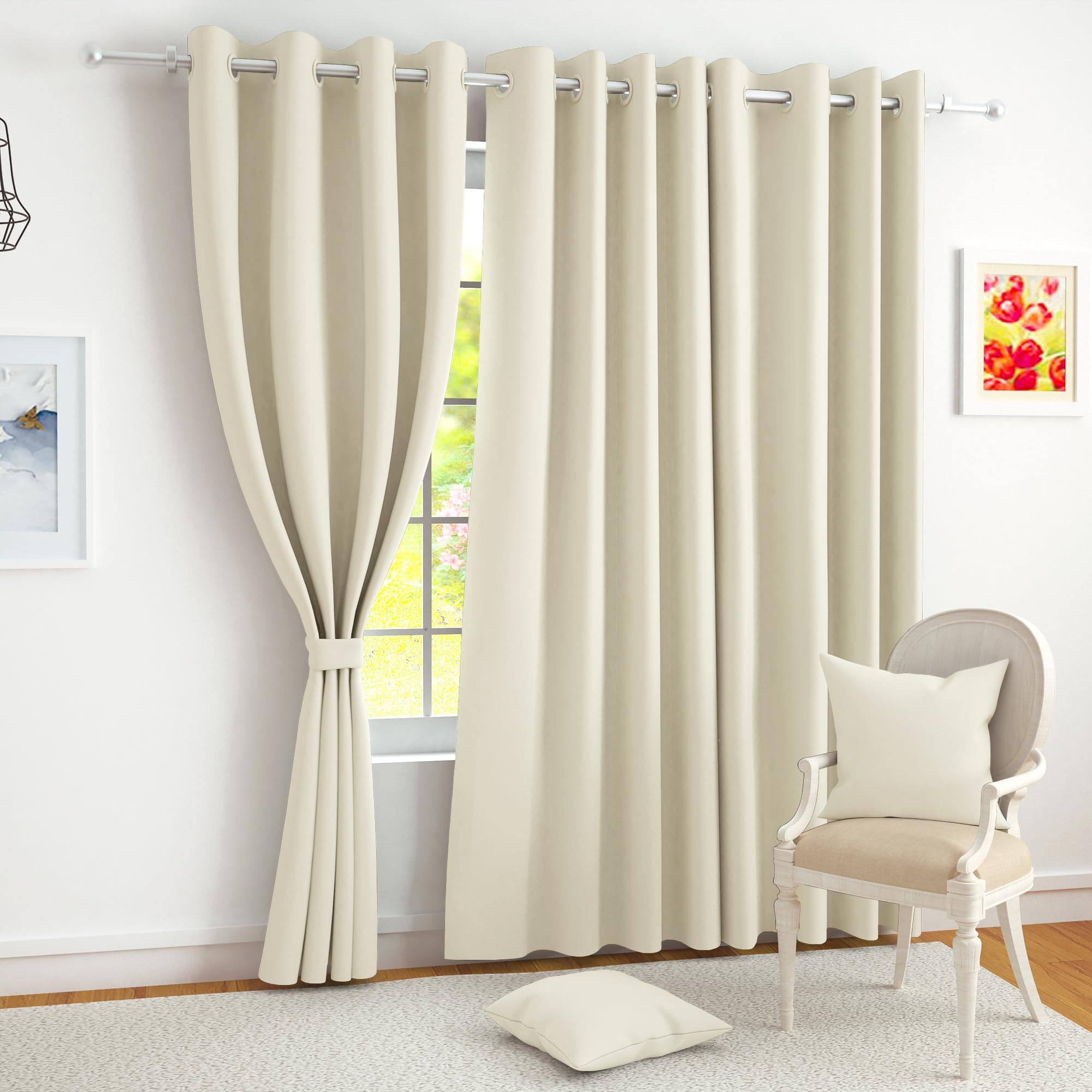 Story@Home 100% True Blackout Window Curtains 5 Feet Set of 2 | Plain Design |Room Darkening Curtain | Thermal Insulated Curtains for Living Room, Bedroom | (116 x 152 cm, Beige)