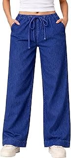 London Hills Jeans for Woman | Wide Leg Jean for Women | Women’s Wide Leg Denim Pants | Elastic Waist Drawstring Jeans for Women | Loose Fit Casual Palazzo Trousers | Woman Jean's Pant
