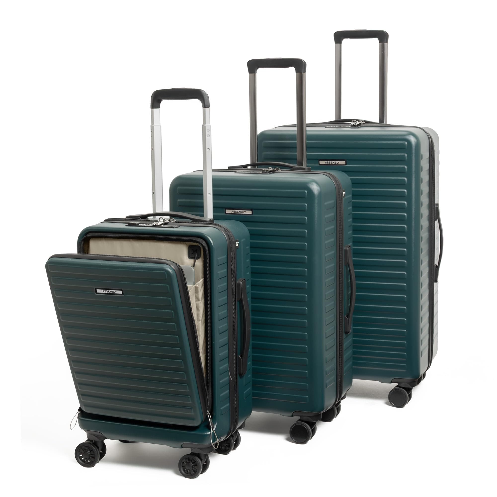 Assembly Stark Hard Luggage Set of 3 Trolley Bags (20 + 24 + 28 Inch), Unbreakable Polycarbonate Luggage Set, TSA Lock, Silent 8 Spinner Wheels, Hard Shell Travel Suitcase Set of 3 Green
