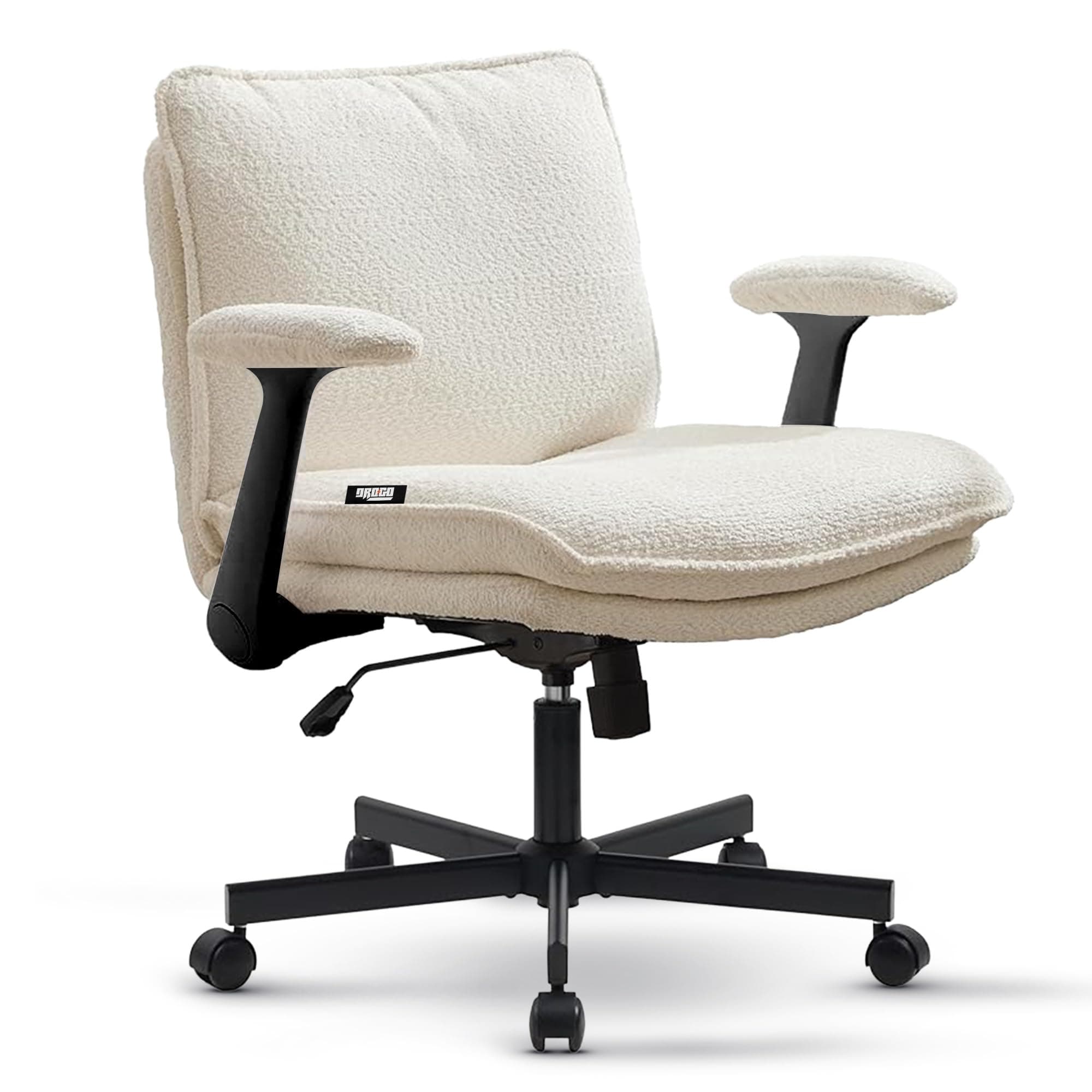 DROGO Zen Pro Criss Cross Legged Office Chair for Work from Home with Flip-Up Armrest & Wide Thick Cushion Seat | Computer Study Chair with Adjustable Height, Recline & Heavy Duty Metal Base (Beige)