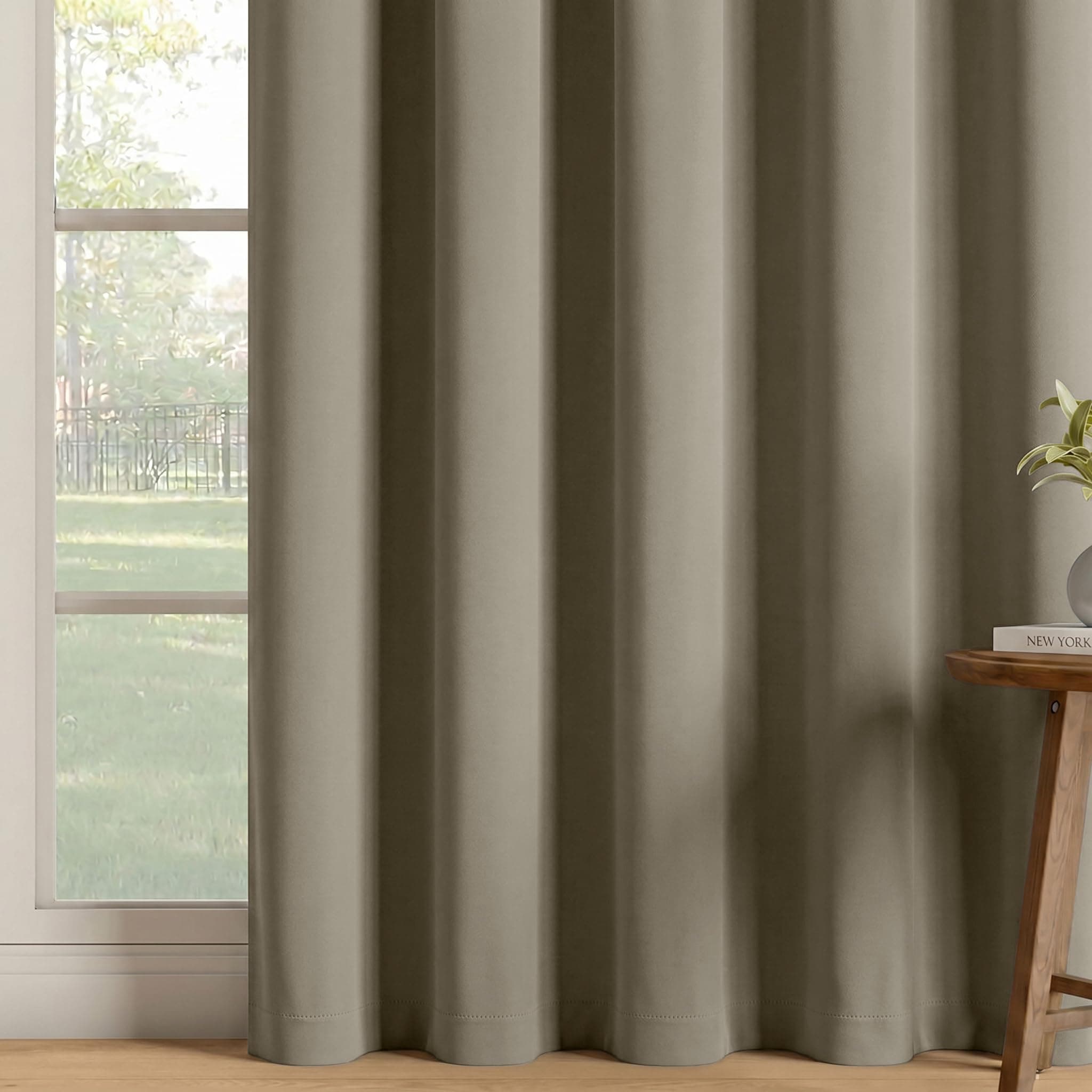 Wakefit Solid Blackout Long Door Curtains 9 Feet | Set of 2 | Upto 85% Room Darkening Faux Silk Drapes | Thermal Insulated & Noise Reducing Curtains for Living Room & Home Décor | Light Brown