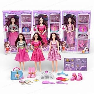 SHAKTISM Beauty Doll Set for Girls with Makeup, Dress, Accessories, Wardrobe Closet, Hangers, Necklace, Multicolor, 3+ Years - Random Colour - 1Pc
