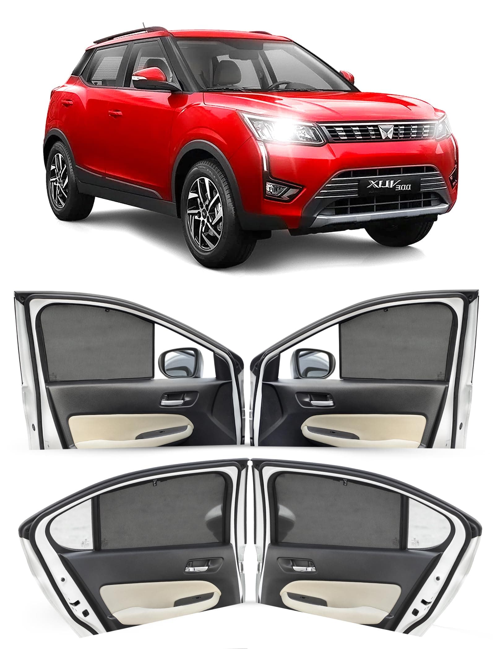 Autofact Car Sunshades for Mahindra XUV 300, UV Protection, Useful Car Accessories, Custom fit Sun Shades for Side Windows, Set of 4