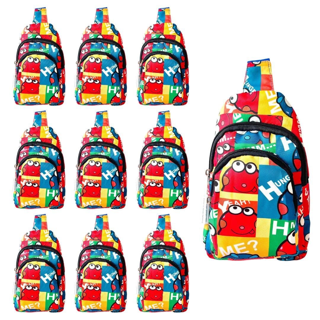Cots and Cuddles 10pc Cartoon Print Colourful Cross body Bags for Boys and Girls Kids School, Picnic, Return Gifts, Office (10pc Colourful)