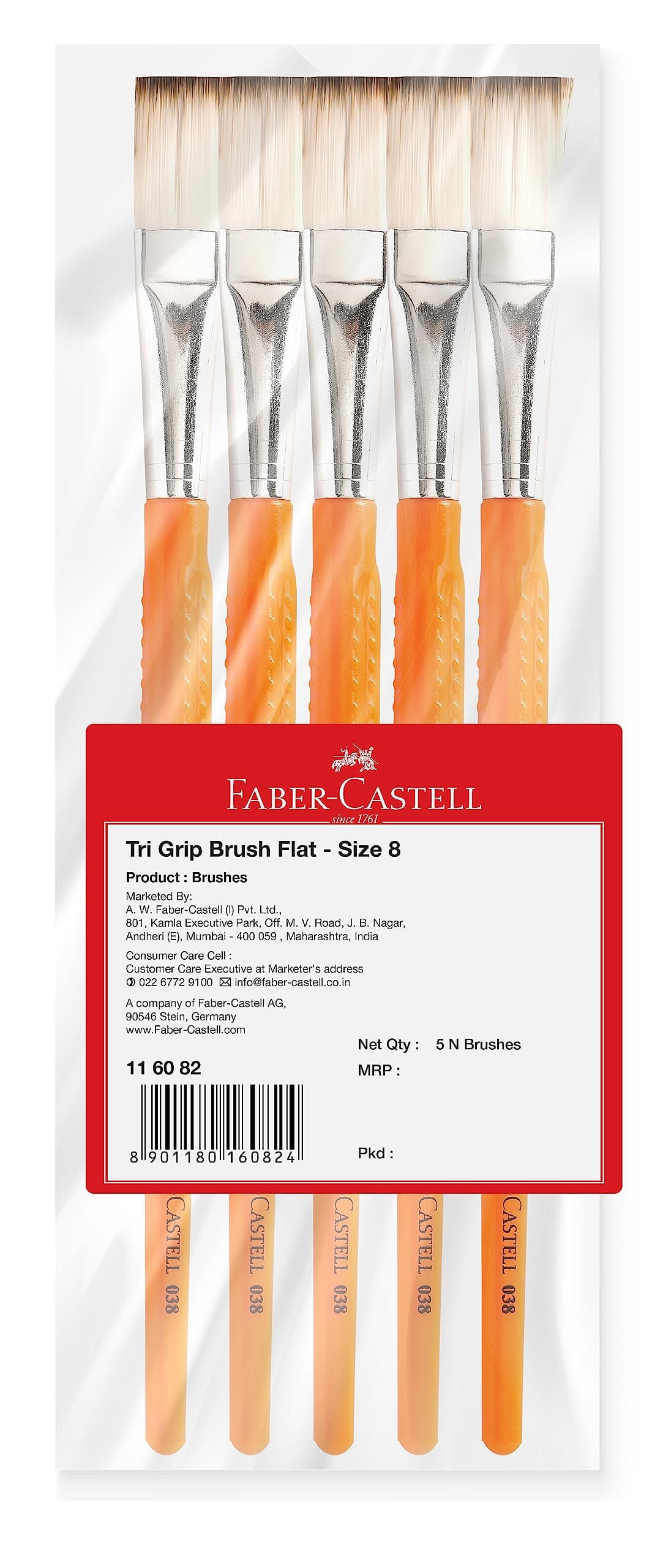Faber-Castell TRI Grip Synth Hair Flat Size 8 PCK-5