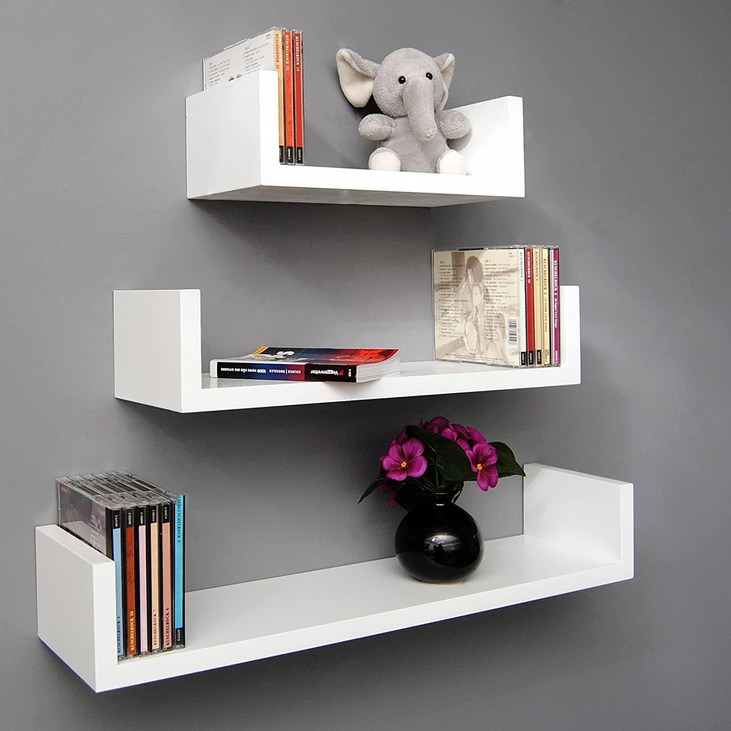 Dime Arts Shoppee Wooden U Rack Shelf for Livingroom | Wall Mount Floating Hanging Rack Display Shelf for Room Wall