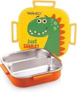 WARMEO Jerry Insulated Lunch Box with Two Compartment BPA Free, Kids Lunch Box,Food Grade Ideal for School, Picnic, Office & Outdoor - 500ml Dino, Stainless Steel