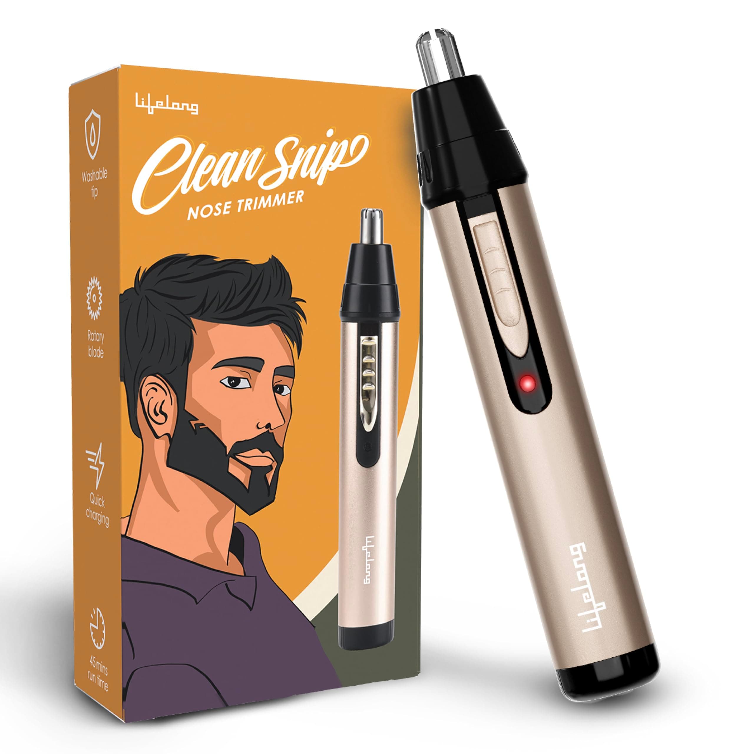 Lifelong Nose Trimmer for Man & Women |USB Rechargeable Portable Painless Nose Hair Remover, Ear Hair Remover, Eyebrow Trimmer with Dual Edges Blades, 45Min Runtime, Easy-Clean Washable Head