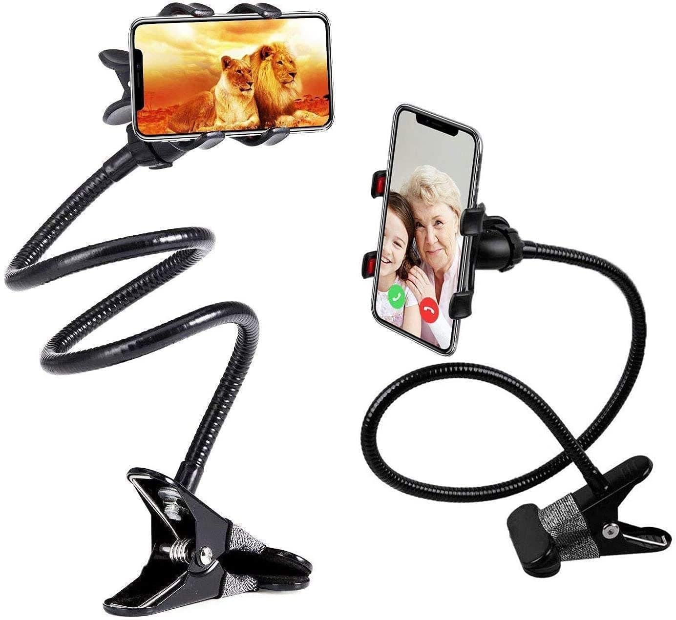 Sounce Heavy Duty Metal Mobile Stand Holder Flexible Desk Clamp Phone Mount with Long Gooseneck, Anti-Slip Grip, Multi-Angle Rotation for Bed, Table, Office, Online Classes, and More – Universal Fit