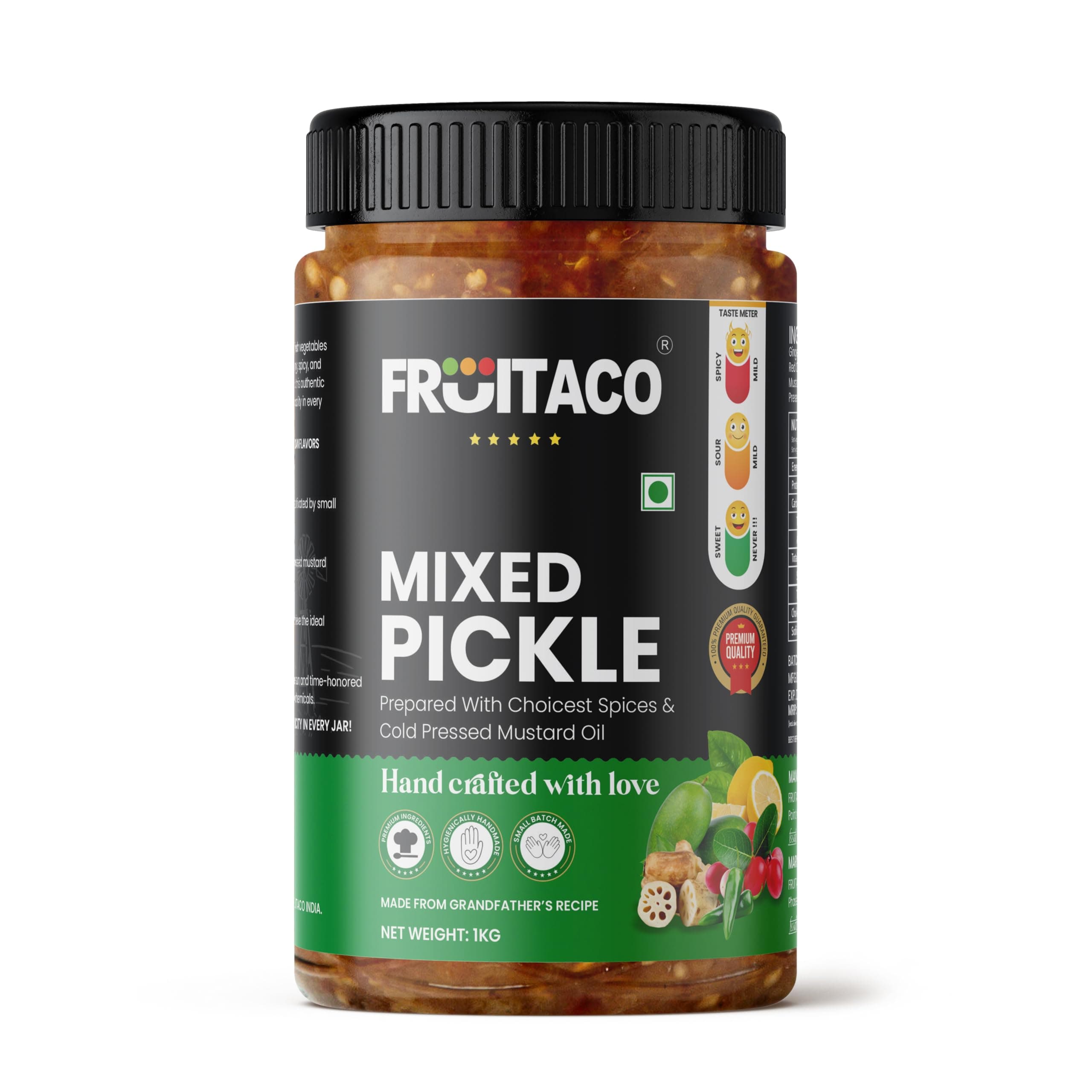 Fruitaco Mixed Pickle 1kg – Authentic Indian Pickle with Tangy, Spicy, & Robust Flavors, Mixed Aachar