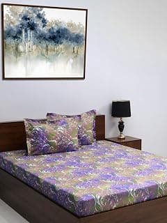 Bombay Dyeing Queen Sheet Set, 100% Pure Cotton, 120 Thread Count, Queen Size Bedsheet with 2 Pillow Covers, Super Soft, Epigram Bedsheets Collection (Violet)