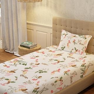 Urban Space Regal 100% Percale Cotton 200 TC Printed Bedsheet for Single Bed with 1 Pillow Cover (Size 58 x 90 inches, Cherry Blossom-Peach)