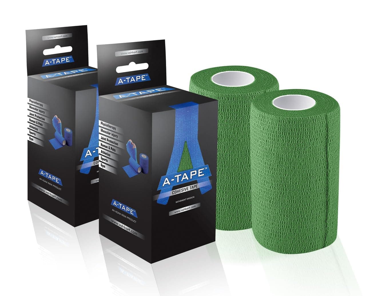 A-Tape Breathable Self Adhesive Cohesive Bandage Wrap - Athletic Non-Woven for Sports, Medical Use, Injuries, Knee & Wrist Support - Suitable for Humans & Pets (Green, 10 cm Pack Of 2)