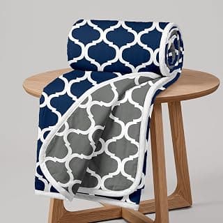 Divine Casa 120 GSM Microfiber Single Dohar | Soft & Lightweight Throw Blanket | Cozy & Breathable | All-Season Comfort | 210 x 140 CM | Moroccan Pattern | Deep Blue