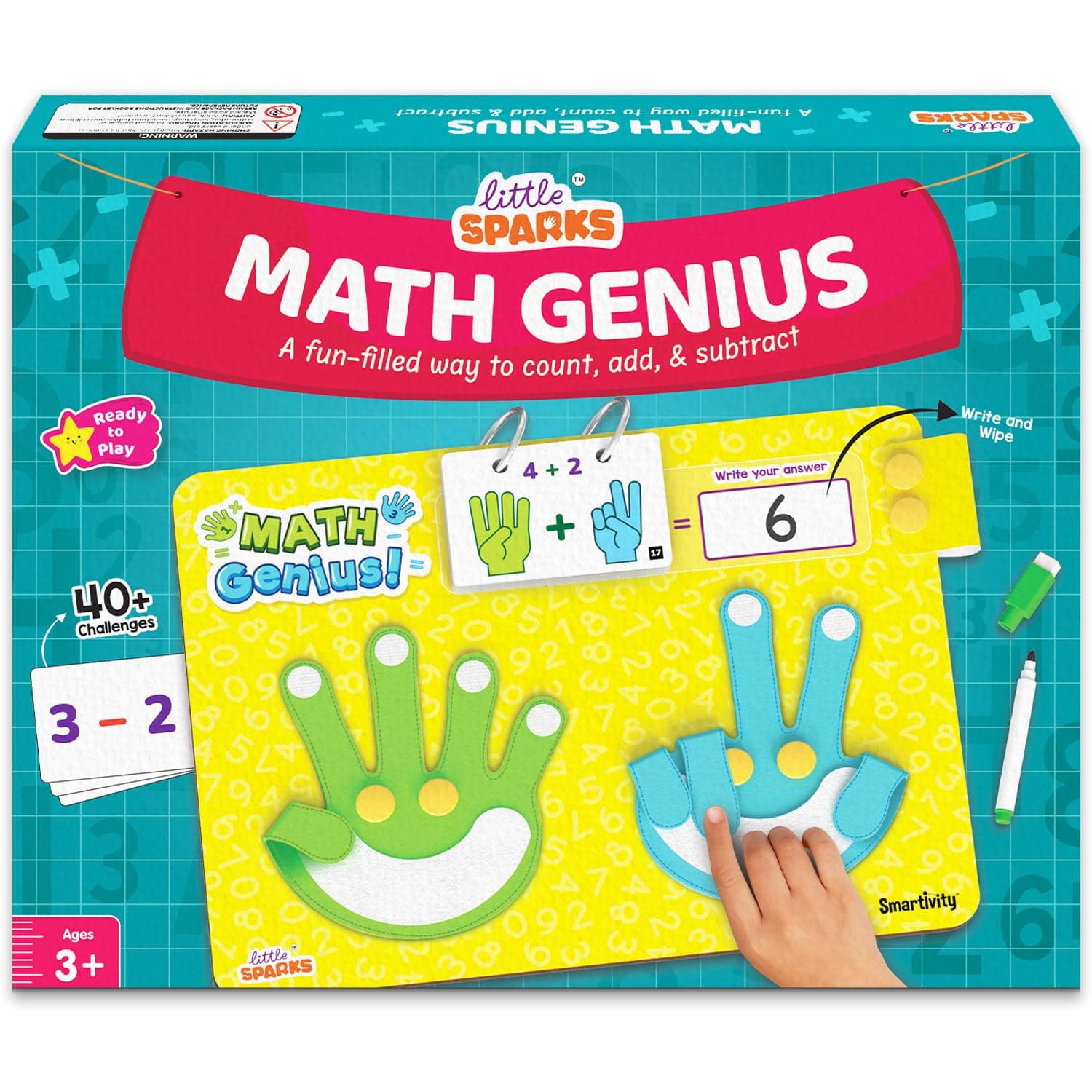 Smartivity Math Genius | Educational Toy for Kids 3+ Years | 40+ Challenges - Foldable Finger Counting Hands | Learn Counting, Numbers, Addition & Subtraction | Birthday Gift for Boys & Girls 3,4,5,6