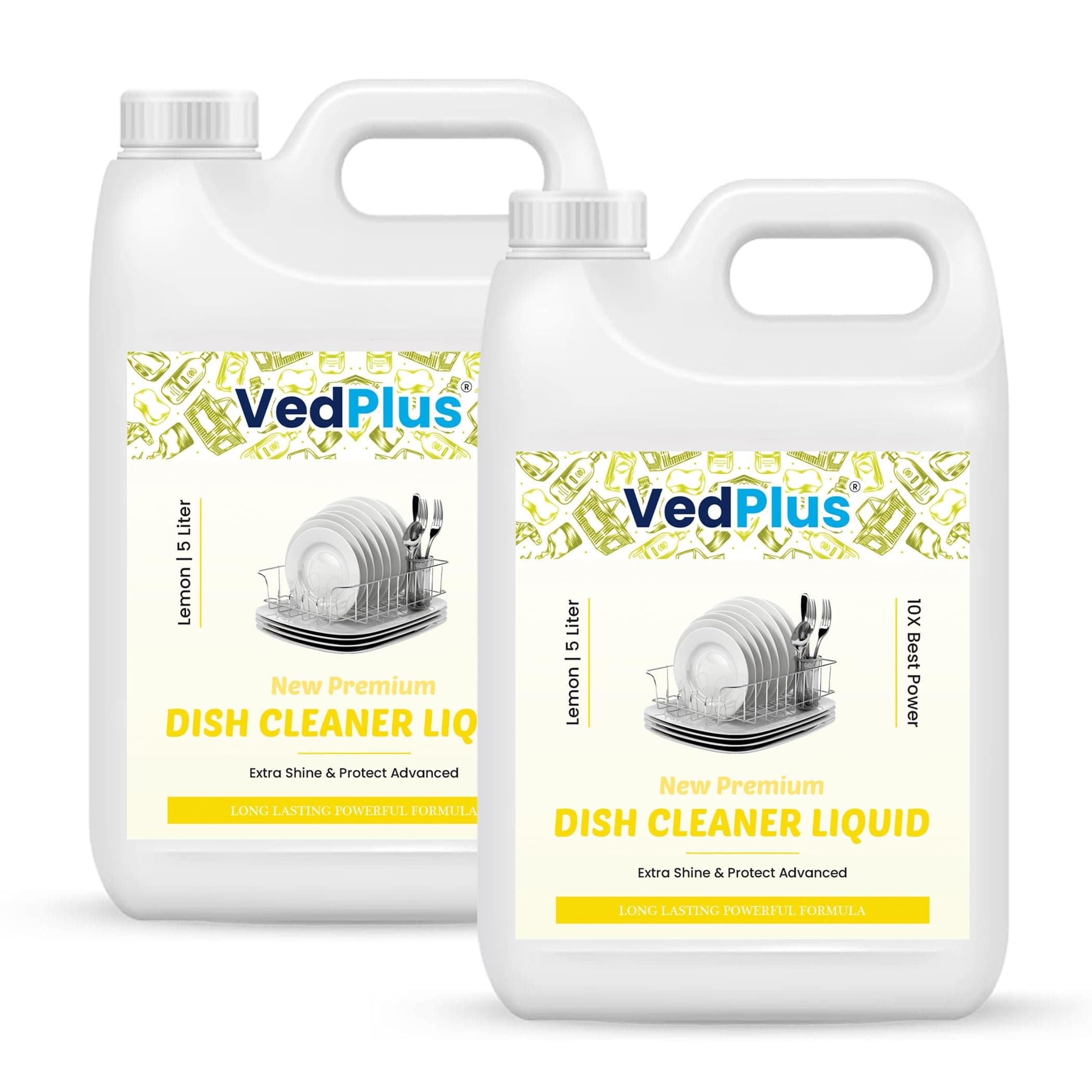 VedPlus 5 Liter Lemon Dishwash Liquid Gel,10X Extra Shine & Advanced Boost Power, Long-Lasting Formula For Sparkling Dishes, Eco-Friendly Formula (Pack Of 2)