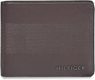 Tommy Hilfiger Men's Leather Wallet Napier | Brown Embossed Global Bi-Fold with Coin Pocket | Stylish Purse for Gents