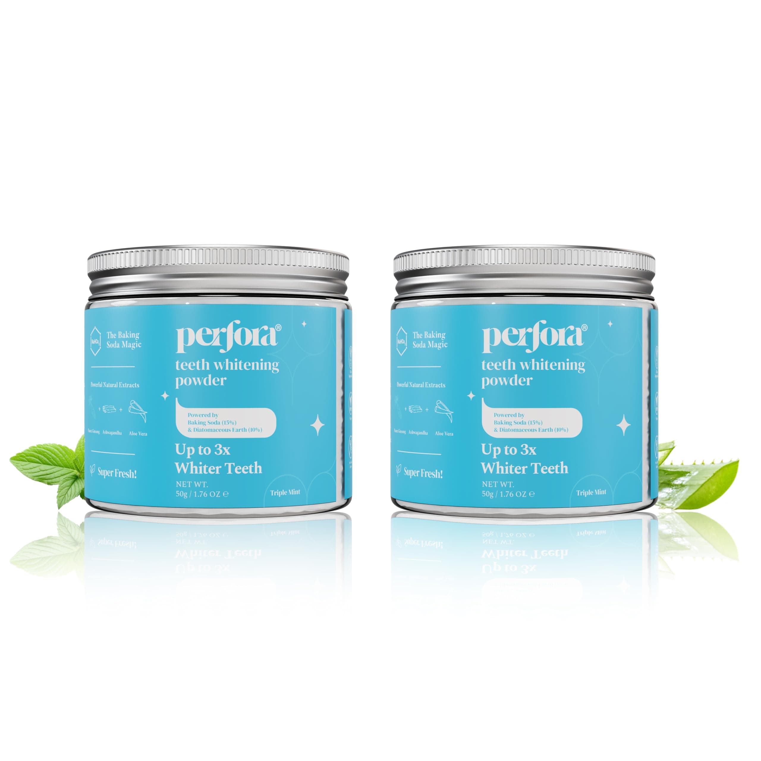 Perfora Teeth Whitening Powder | Enamel Safe & Effective Teeth Whitener Solution | Triple Mint Formula For Long Lasting Freshness | Teeth Cleaning Dental Kit For All Teeth Types | Pack Of 2 (100g)