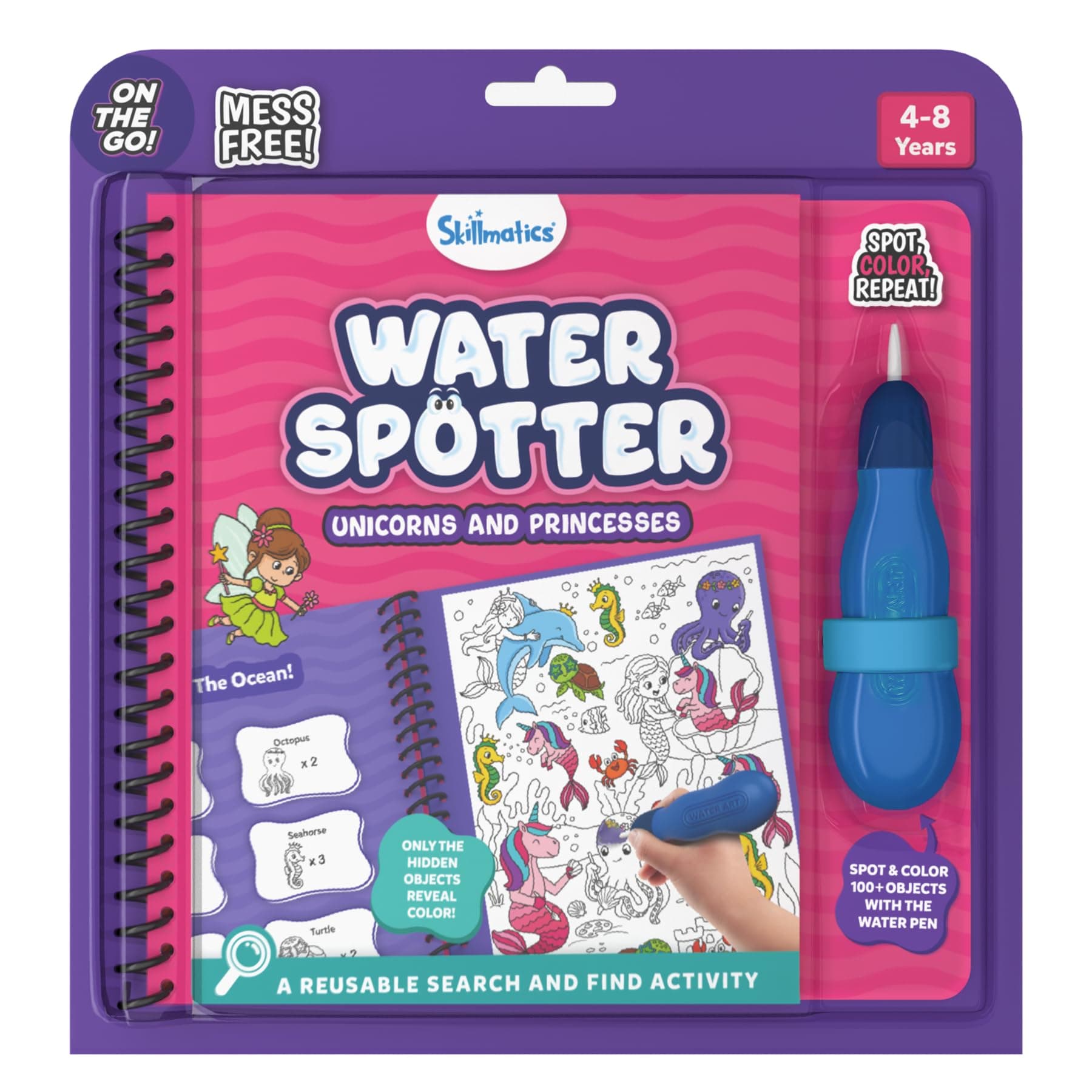 Skillmatics Reusable Search & Find Book – Water Spotter, Mess-Free, Fun Learning Activity, Unicorns & Princesses, Travel Toy, Gifts for Kids Ages 4, 5, 6, 7, 8
