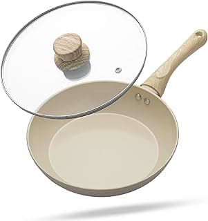 Lifelong Forged Fry Pan 24cm with Glass Lid | 1.8Ltr, 1.9kg Pan | Ceramic Coated | Gas Stove and Induction Friendly | Non-Stick, Teflon Free & Durable |Skillet for Cooking, Searing, Sautéing, & Frying