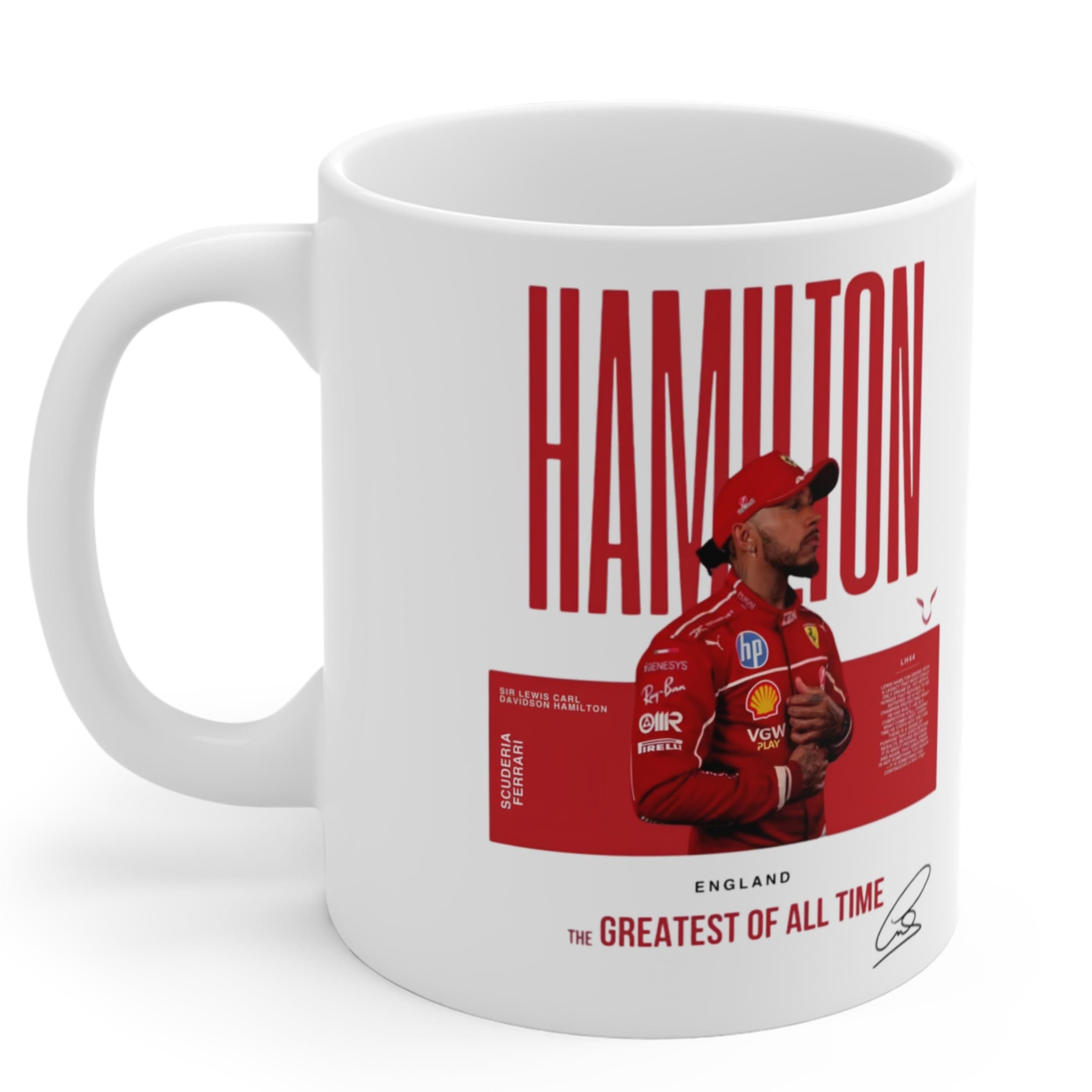F1 Lewis HAMINGTON Champion Inspired White Ceramic Mug 350 ML | Premium Coffee Tea Mug with Motorsport Driver Design | Glossy Finish Ceramic Cup | Gift for Racing Fans | Home Office Use