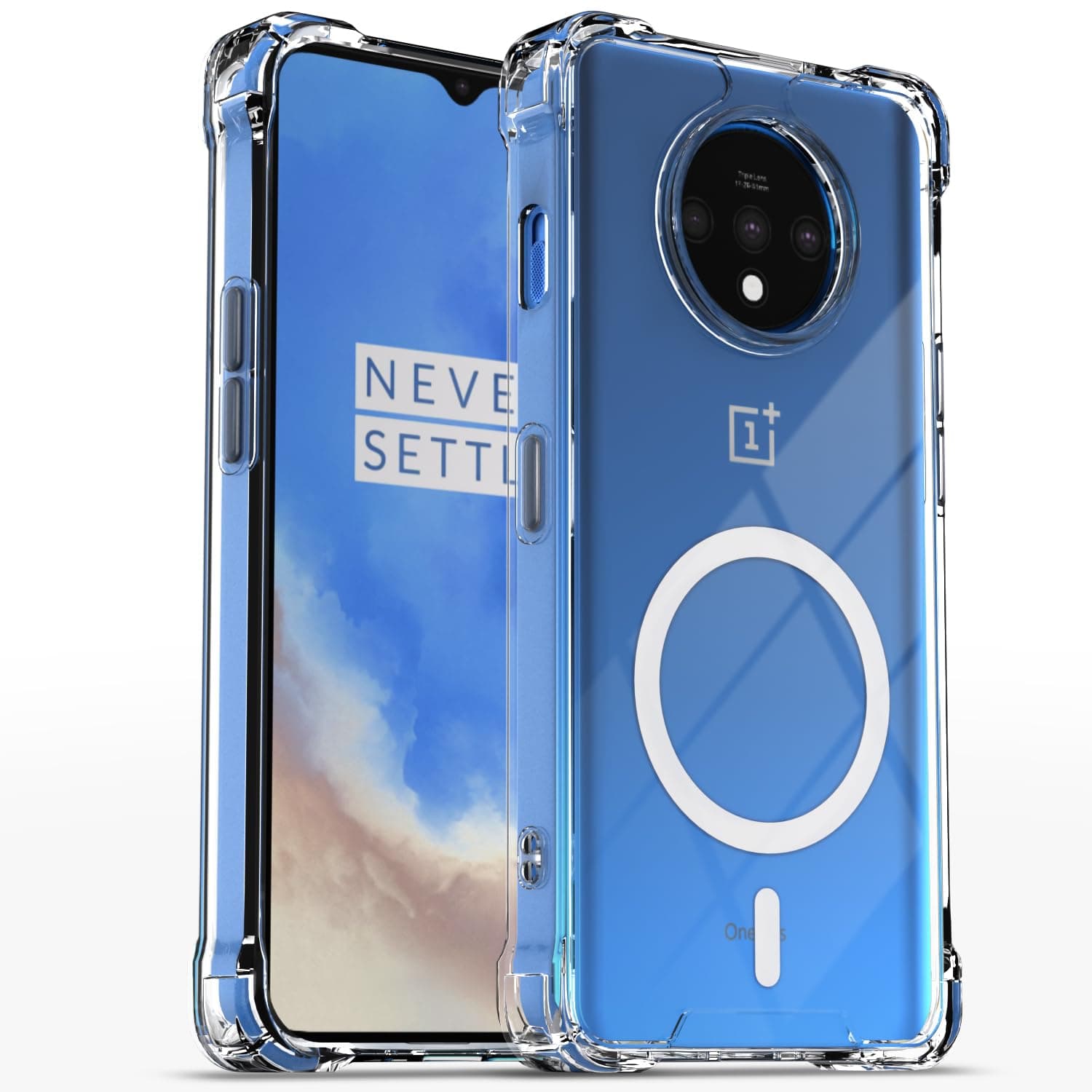 Amazon Basics Back Cover for OnePlus 7T Mag-Safe Shockproof PC + TPU Protective Case Magnetic Support Bumper Case (Transparent Mag-Safe)