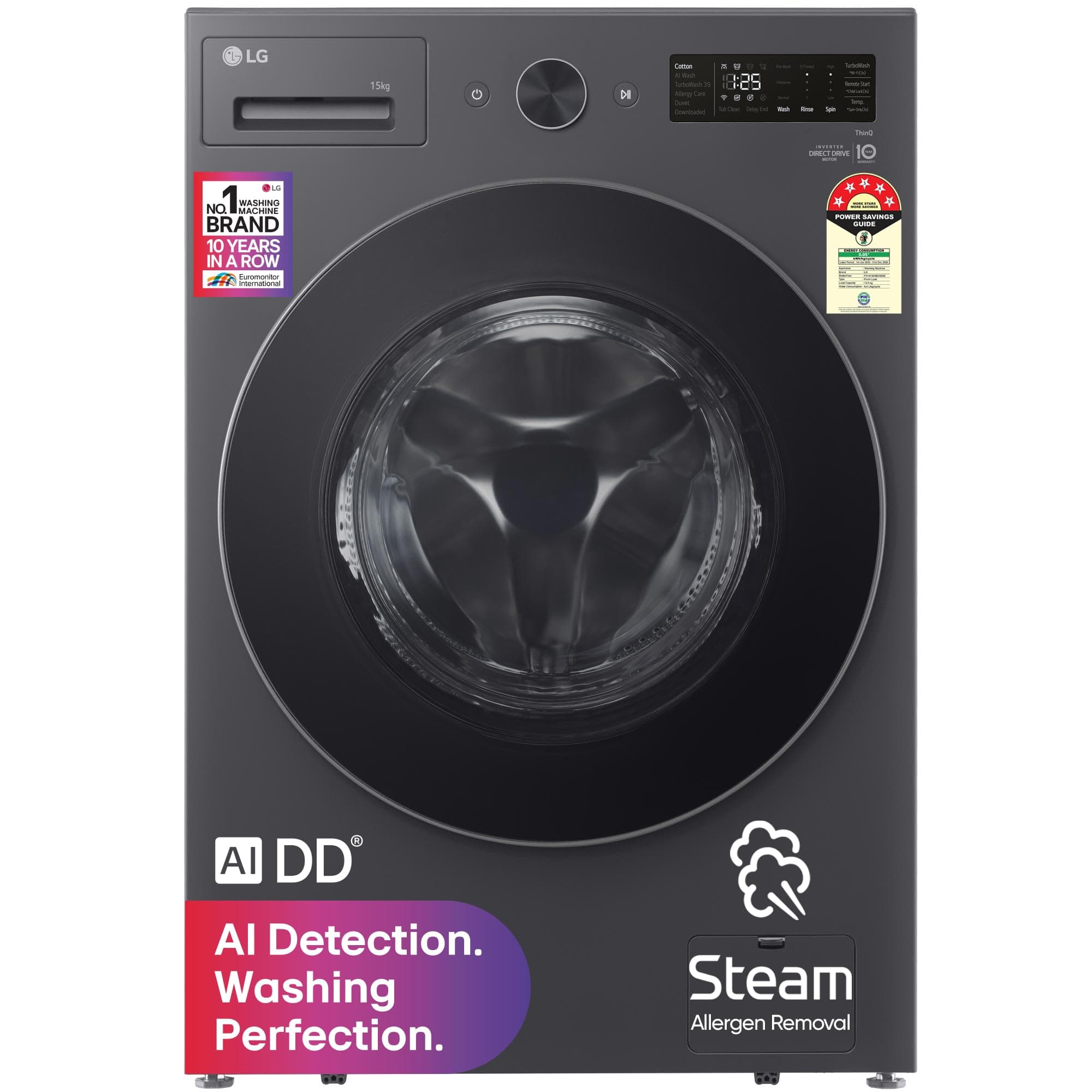 LG 15 Kg, 5 Star, AI Direct Drive Technology, Wi-Fi Enabled, Steam, Fully Automatic Front-Loading Washing Machine (FX62515B9E, Allergy Care, Turbowash 360⁰, 6 Motion DD, 2026 Model, Essence Graphite)