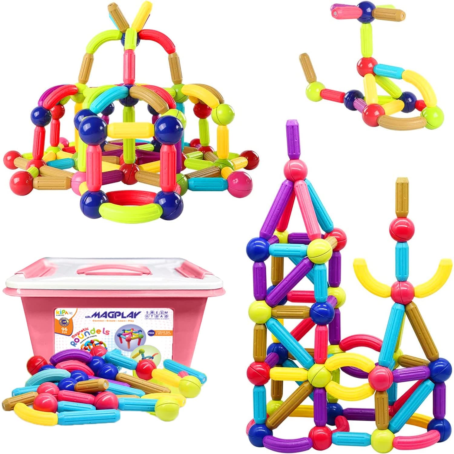 KIPA GAMING MagPlay Roundel | 100-Piece Magnetic Sticks and Blocks Building Set - Educational STEM Toy for Toddlers (3+ Years) - Montessori Learning and Construction Kit (Roundel - 100Pcs)