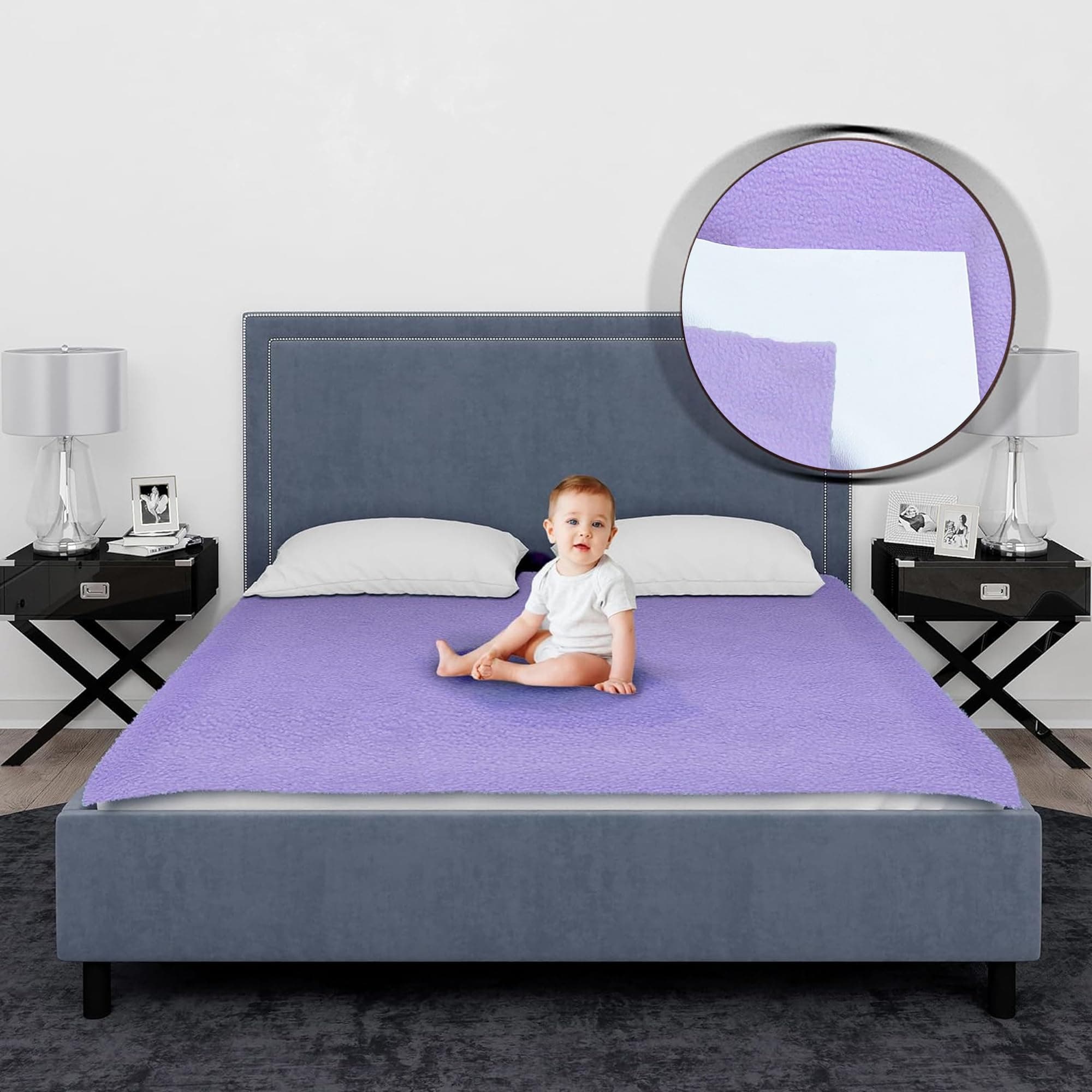 OYO BABY Waterproof Quick Dry Sheet for New Born Baby | Bed Pad | Baby Bed Protector Sheet for Toddler Children XXL Alternative of Rubber Sheet for Bed Adult (Double Bed Size (260cm X 200cm), Voilet)