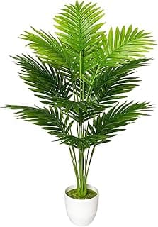 Dekorly Plastic Fake Plants Artificial Floor Plants Large Tropical Palm Tree Tall Monstera Plant in Pot Faux Plants for Indoor Outdoor Home (Areca | White Pot, Pack of One)