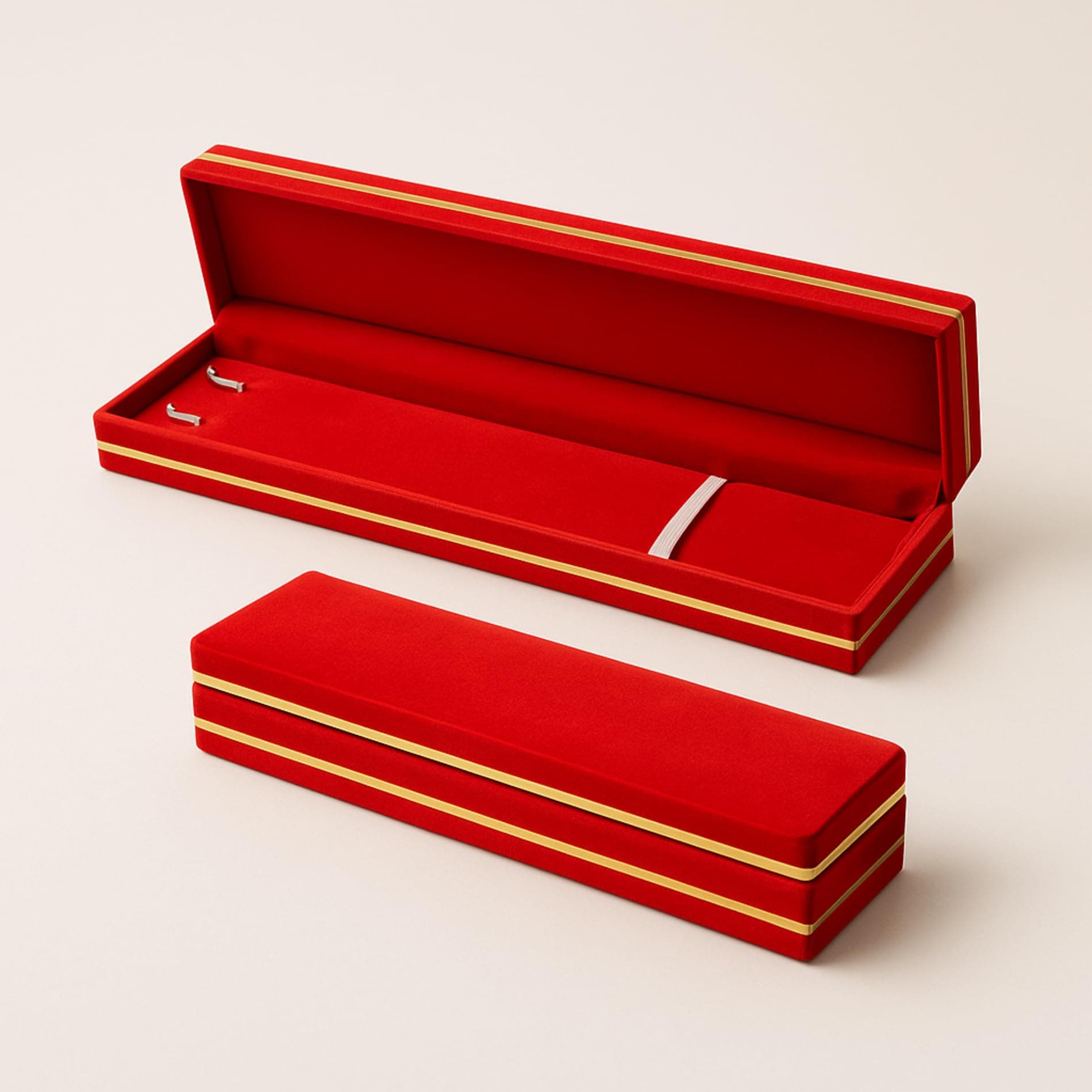 Lushure Velvet Chain & Anklet Gift Box for Men & Women – Jewelry Storage Case with Gold Foil Design | Red Velvet Interior for Necklace, Bracelet, Rakhi, Gift Packaging | Pack of 1