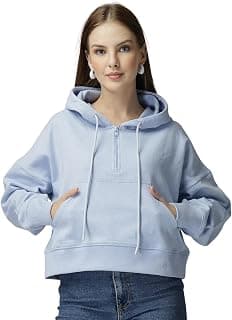 UNIfringe Unifirnge Casual Wear Solid Crop Zipper Jacket Hooded Neck Full Sleeves Hoodie for Women Hoodies Women Stylish Sweater for Woman Stylish Latest Cotton Blend Fleece Hoodie Winter wear Hood Regular Fit