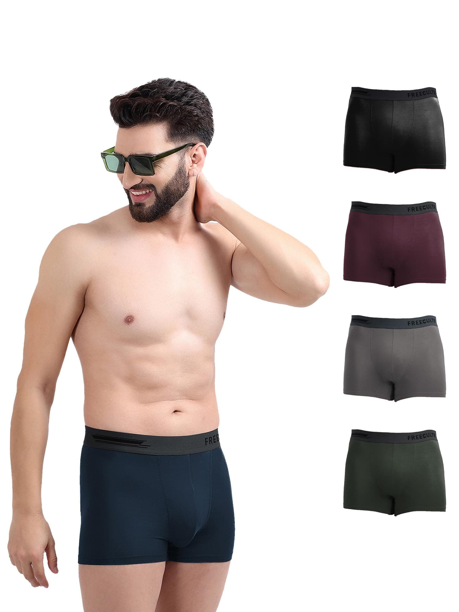 Freecultr Men's Micromodal Airsoft Trunks – Anti-Bacterial, Sweat-Proof, Ultra-Soft, No Itch, No Chafing, Breathable Comfort Men's Underwear Combo Pack of 5