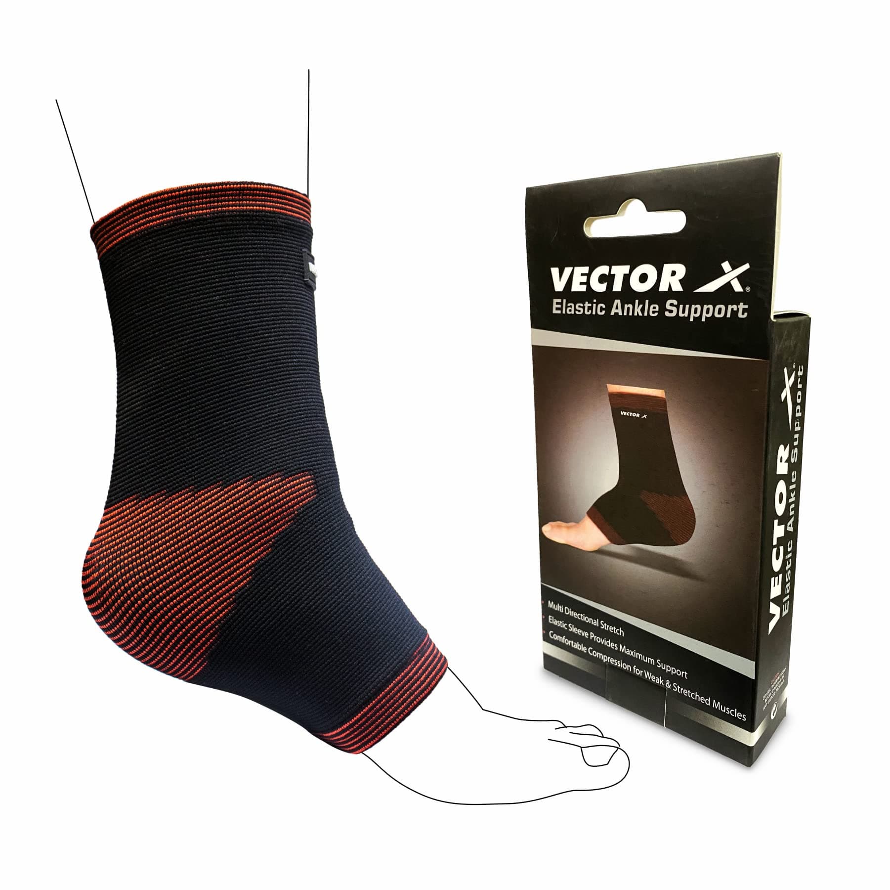 Vector X Foot & Ankle Support/Socks Neoprene Material for Sprained Ankle Compression Sleeve Foot Support for Women & Men Stabilizing for All Type of Sports (Size - M) Color - Black-Red | Sprained Ankle Support, For Women & Men, Stabilizing for All Sports, Socks Design