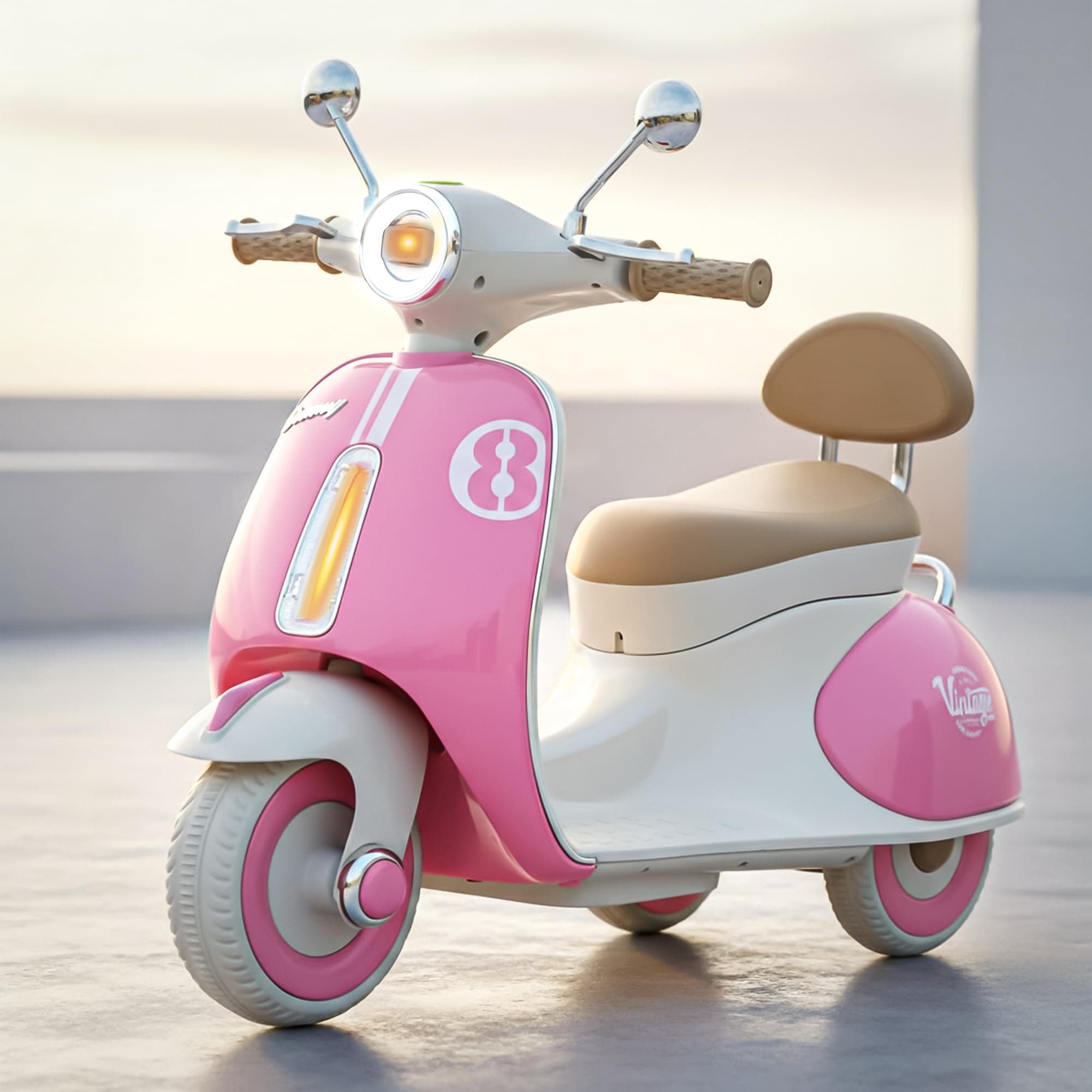 Baybee Vintage Battery Operated Bike for Kids, Ride on Toys Kid Scooty with Light & Music | Baby Rechargeable Battery Bike | Electric Bike for Kids to Drive 1 to 5 Years Boys Girl (Pink)