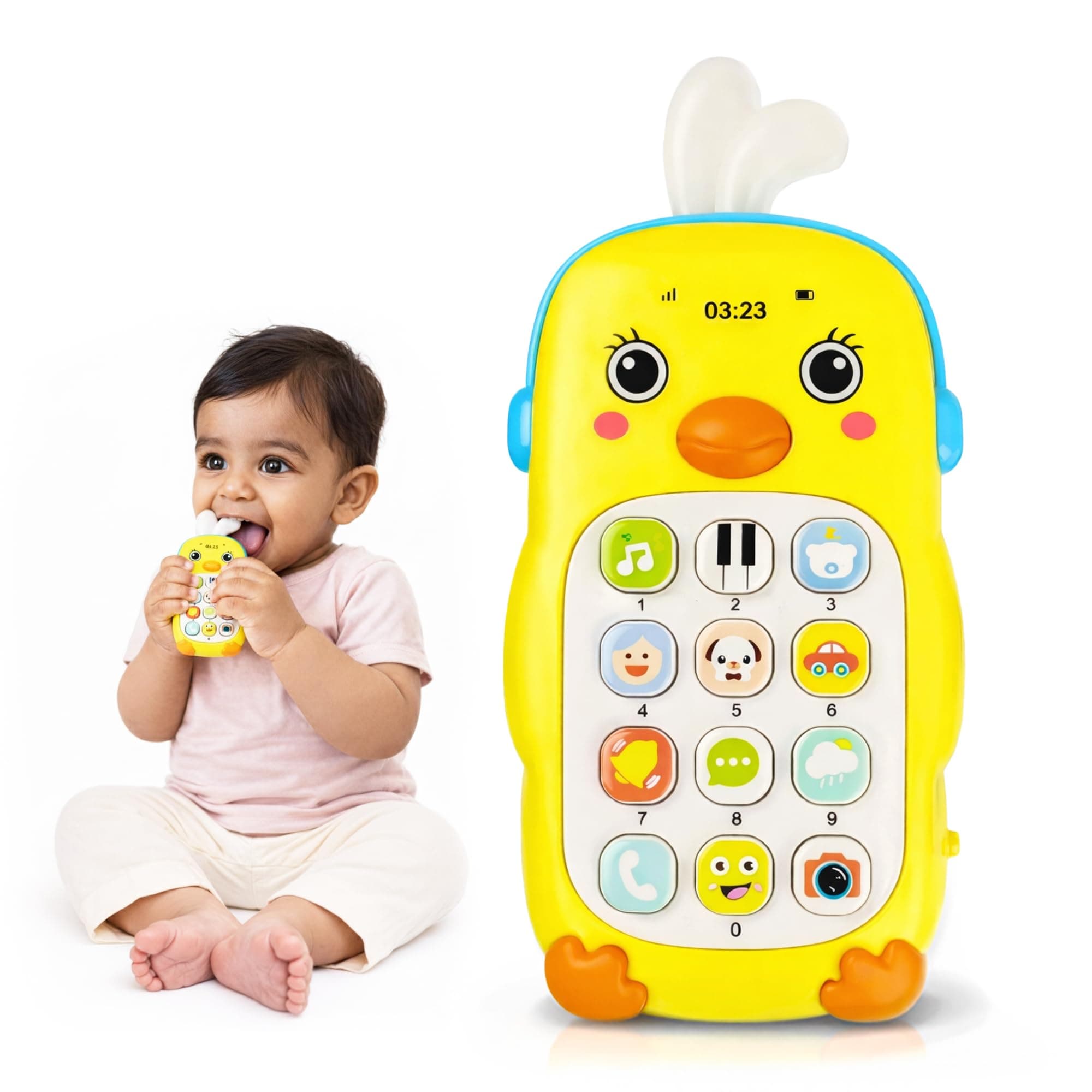 Kidology Baby Musical Phone Toy with Lights, Sensory Montessori Learning Toy for 12-18 Months, Educational Cell Phone with Numbers & Sounds, Yellow